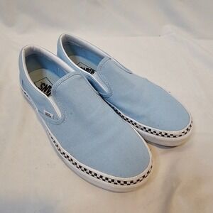 Vans Slip On Shoes Women Light Blue Checkerboard Skater Casual